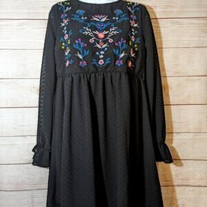 Boho Embroidered Black Dress Xhiliration Size Small EUC